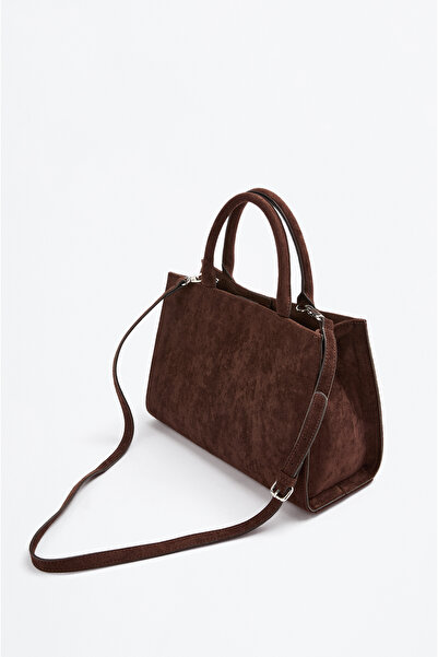 LEFTIES Women's Faux Suede City Bag with Belt Detail