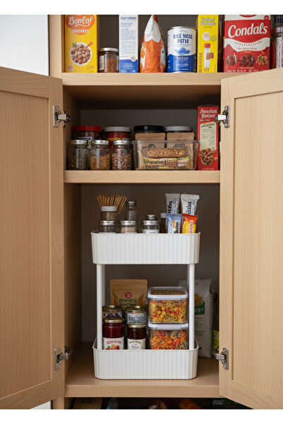 Okyanus Home Banyo-Mutfak Düzenleyici 2 katlı Tekerleksiz Pratik Raf Beyaz