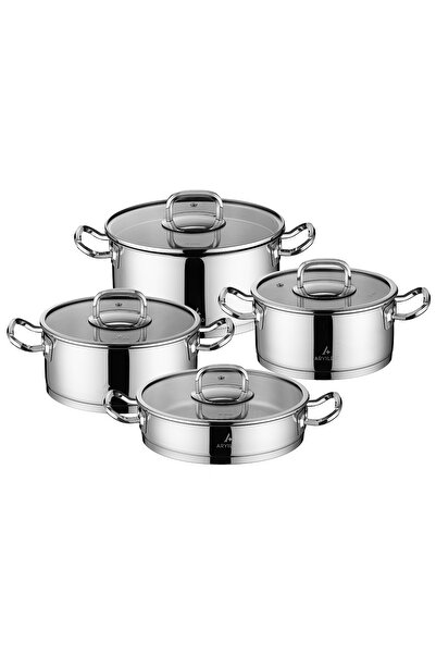Aryıldız Vogue 8 Piece Glass Lid Steel Cookware Set