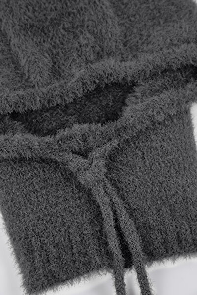 Trendyol Collection Soft Textured Anthracite Tie-Up Head-Wrapping Knitwear Balaklava Beanie Twoaw26Br00002