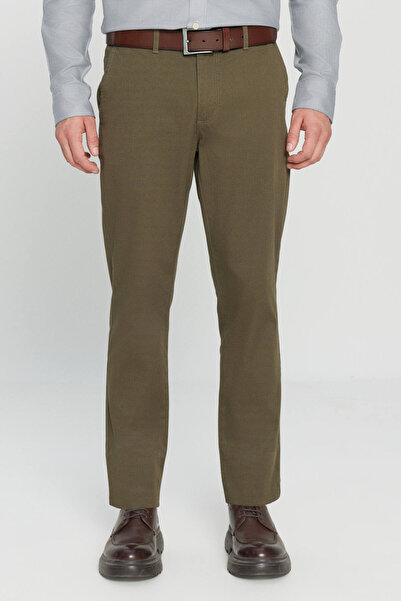 AC&Co / Altınyıldız Classics Erkek Haki Slim Fit Dar Kesim Pamuklu Yan Cep Esnek Chino Pantolon