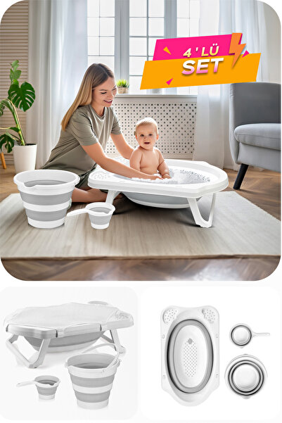 Wellgro Bebek Küveti, 4 Parça Küvet Seti, Katlanır Banyo Küveti - Havlu File ...