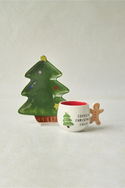 Karaca New Year Teacup 180 ml and Pine Tree Saucer