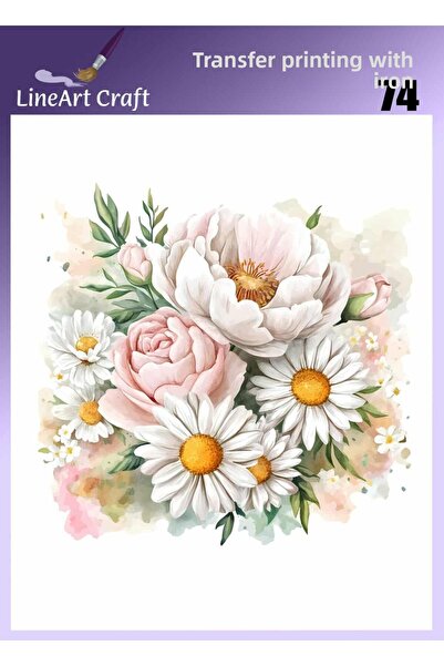 LİNEART Daisy Patterned Iron-On Transfer Printing & Fabric Transfer No:Kmş74-...