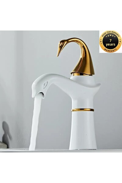 OEM صنبور حوض الحمام موديل سوين أبيض / ذهبي منتج جديد مستورد مع ضمان 7 سنوات