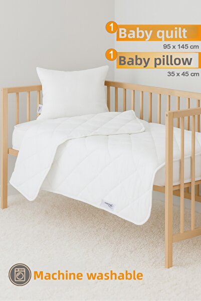 Vionel Home لحاف أطفال أبيض من إيكوثيرمو مقاس 95x145 سم + وسادة أطفال مقاس 35...