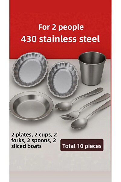 Metler Stainless Steel Camping Picnic Set for 2 People |   Plate Fork Spoon C...