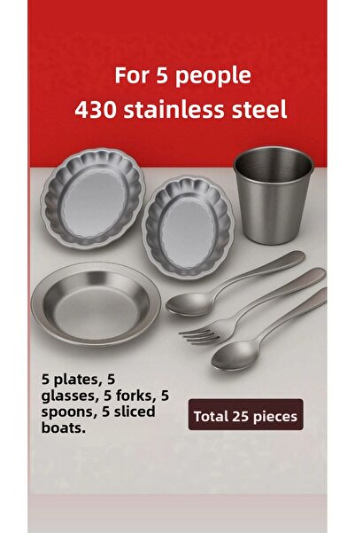 Metler طقم نزهة للتخييم من الفولاذ المقاوم للصدأ يتسع لـ 5 أشخاص |   صحن، شوك...