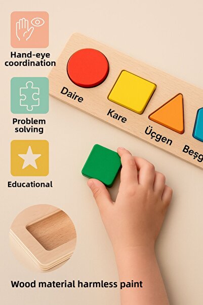 TOYFEST 3D Wooden Geometric Blocks – Motor Skills and Coordination Game with Colorful Educational Shapes