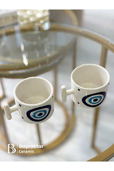 Bayraktar Seramik Set of 2 Evil Eye Patterned Coffee Cups 175 ml