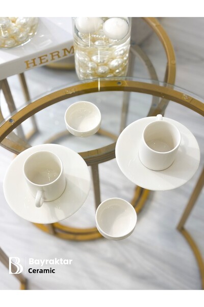 Bayraktar Seramik Set of 2 Porcelain Turkish Coffee Cups 90 ml & 6 cm Turkish Delight Bowls