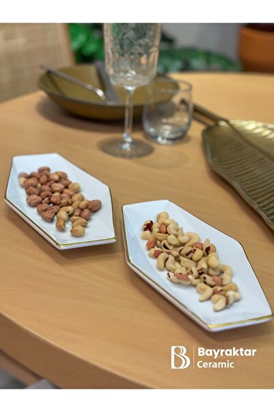 Bayraktar Seramik Gilded 2-Piece Prism Snack Bowl 23.5 X 11.5 X 2 cm