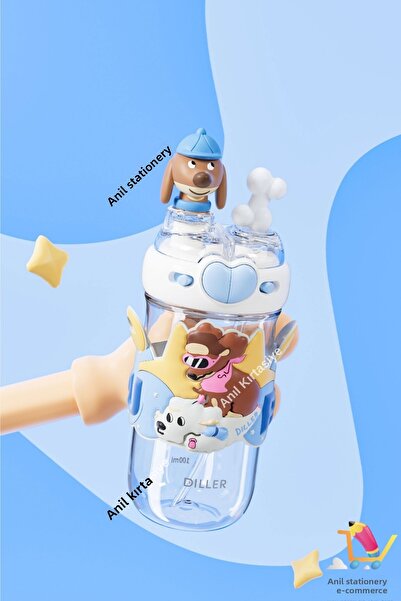 Vagonlife Diller Double Use with Straw/Comfortable Drinking Neck Hanger Cute Dog 580 ml