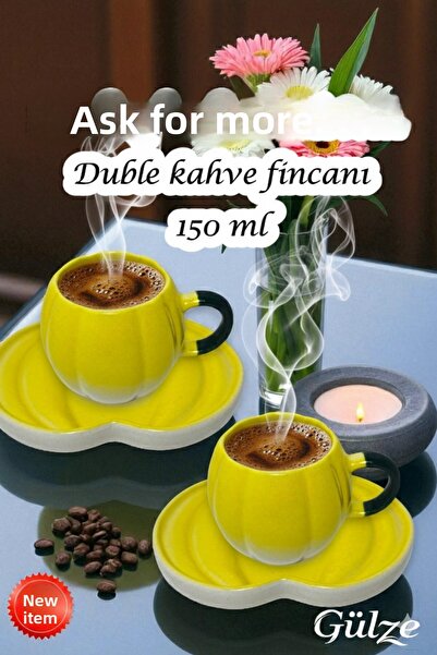 GÜLZE 2 Person (4 Pieces) Carmella Double Coffee Cup (6 Different Colors, 100% Handmade, Special Design)