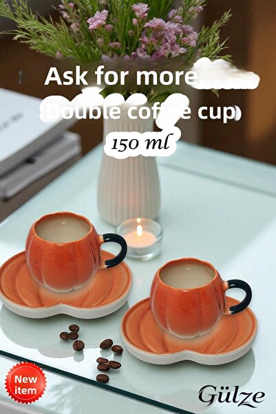 GÜLZE 2 Person (4 Pieces) Carmella Double Coffee Cup (6 Different Colors, 100% Handmade, Special Design)
