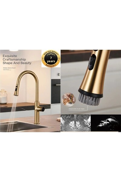 OEM صنبور حوض المطبخ ذو الفرشاة الحلزونية موديل جديد - ذهبي مستورد، ضمان 7 سنوات