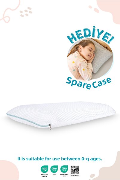 VİSCOTEX Visco Orthopedic Children's Pillow with Air Channel Neck Support (Ki̇ds Pi̇llow) 66X33X6 Cm, Turquoise-White