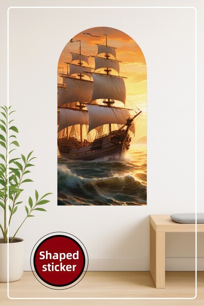 KOSS Dijital Autocolant decorativ de perete în formă ovală cu model de navă d...