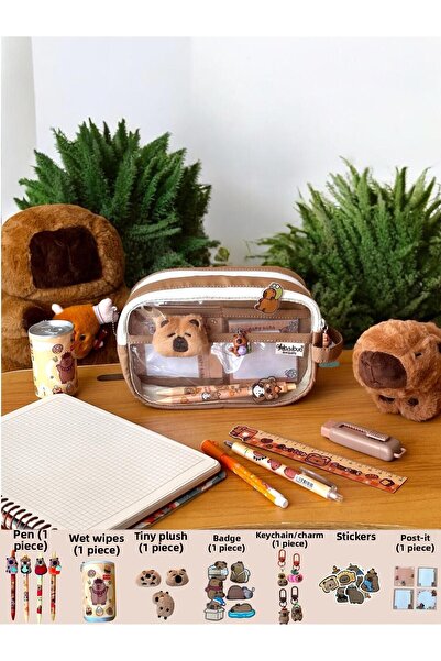 BABUN Μεγάλο φαρδύ Capybara Capibara Animal 8 τεμαχίων Σετ μολυβοθήκη Μολύβι Μακιγιάζ Τσάντα Capybara