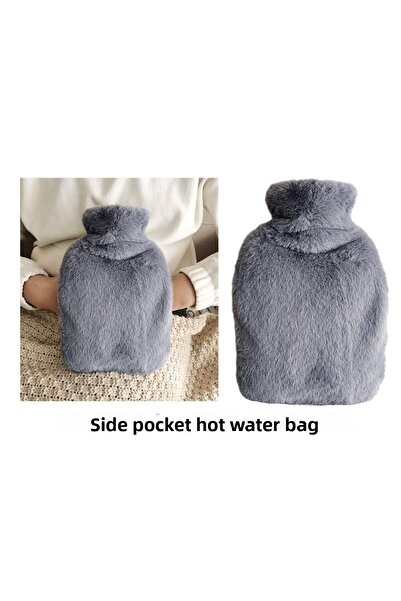 Sia Gray Plush Warm Water Bag with Pocket 27X17X2Cm 1 Liter