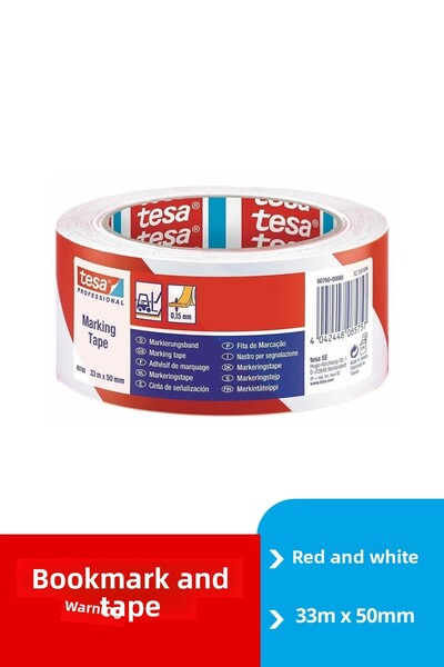 Tesa Yer İşaretleme ve İkaz Bandı, 33m x 50mm, Kırmızı-Beyaz