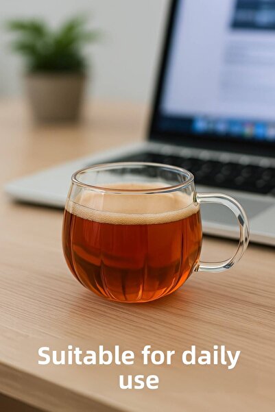 Open Home Concept 6 Pcs Pumpkin Model Borosilicate Coffee Presentation Cup with Handle Soft Drink Cup (450 ml) Civelek