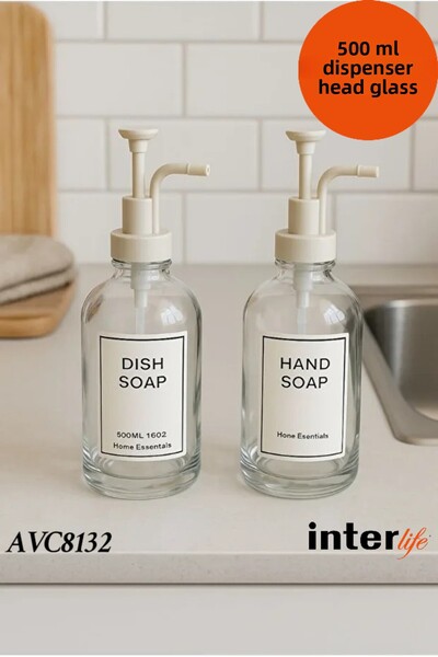 İnterlife Dozator de săpun lichid din 2 bucăți Dozator modern de sticlă cu et...