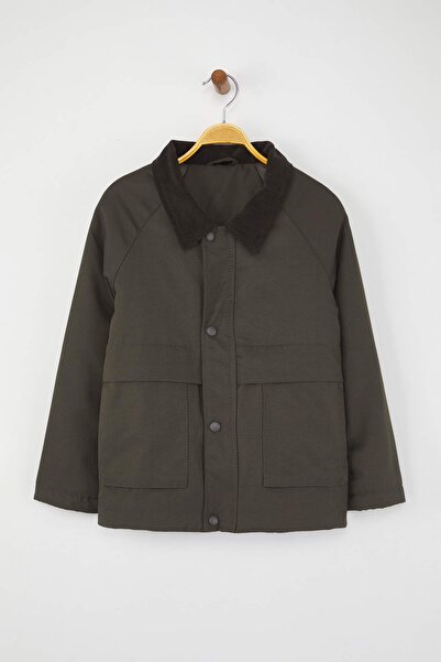 TRENDYOLKIDS Khaki Plain/Basic Thick Polo Collar Regular Unisex Children's Coat Tkdaw26Mo00007