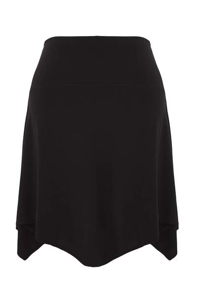 Trendyol Curve Black Elastic Waist Skirt Asymmetrical Knitted Plus Size Skirt Tbbaw26Az00020