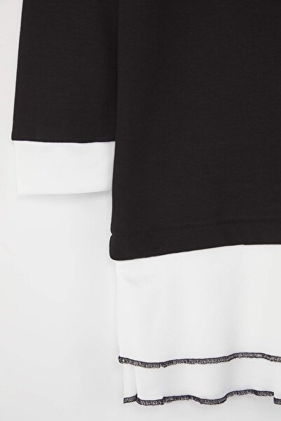 TRENDYOLKIDS Μαύρο 100% βαμβακερό απλό/βασικό πλεκτό φόρεμα για κορίτσια με γιακά πουκάμισο σε γραμμή Α TKDAW26EL00003