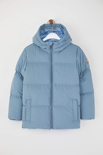 TRENDYOLKIDS Blue Plain/Basic Thick Hooded Regular Unisex Children's Coat Tkdaw26Mo00014