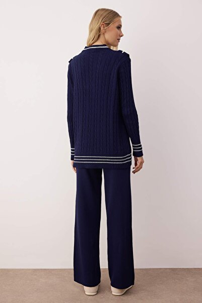 Trendyol Modest Sötétkék tengerészgalléros kötöttáru alsó - felső szett TCTAW26US00032