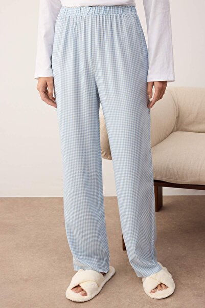 Trendyol Collection Rosa-blaue 2er-Packung karierte und gestreifte gewebte Pyjamahosen THMAW24PJ00010