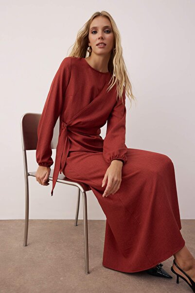 Trendyol Modest Poros rózsa vászon megjelenésű szövött ruha TCTSS25EB00129