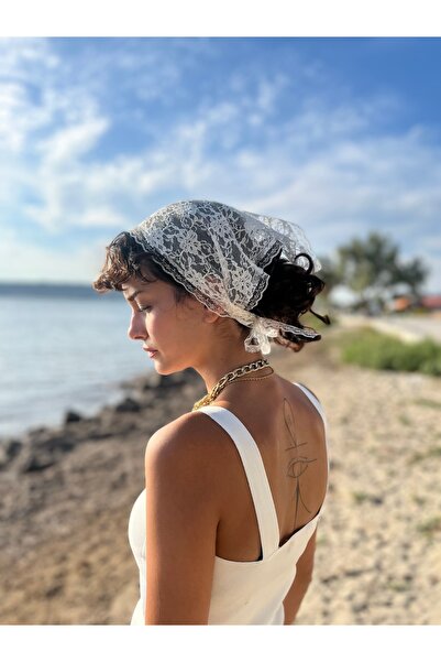 VENÜS MODA by Pınar Δαντέλα μπαντάνα μαντήλι δαντέλα κασκόλ λευκή μπαντάνα πλάτος 70 cm