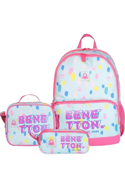 United Colors of Benetton Patterned Girl's 3-Piece School Bag Set - Double Main Compartments