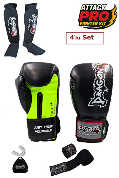 Dragondo Dragon Attack 5 Plus Profesyonel Boks Eldiveni 4'lü Set Boks Eldiveni Kaval Koruyucu Bandaj Dişlik