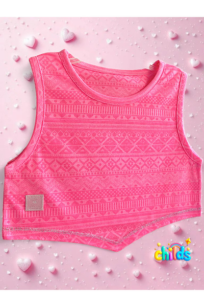 childs Bottom Top Summer Girls' Two-Piece Suit Devore Combed Crop Top Shiny Short Combed Shorts.