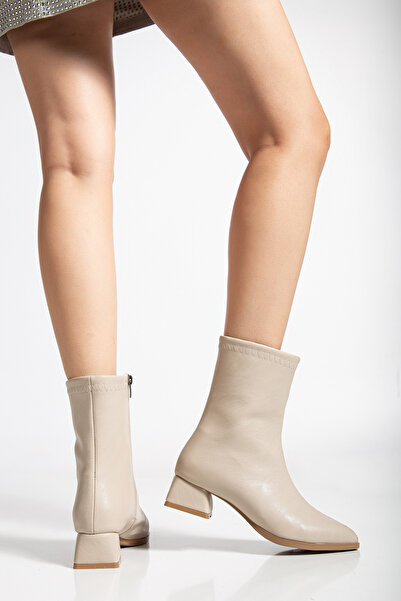 AYAKKABI MEET Μπεζ γυναικείες μπότες με κοντό τακούνι