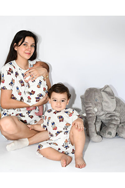 Drop Kids Mother and Child Matching Pajama Set Hat Bear Pattern Short Sleeve ...