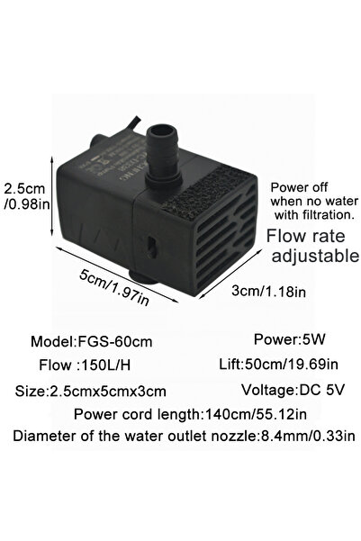 Choice مضخة ترشيح حوض أسماك USB فائقة الهدوء بقوة 5 وات FGS-60 سم، نافورة صغي...