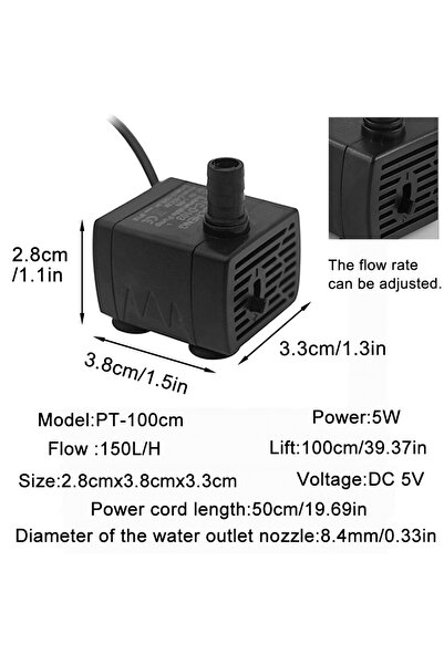 Choice 5 W PT-100cm Ultra Quiet USB Aquarium Fish Tank Filtration Pump Mini Pet Fountain Submersible Adjust