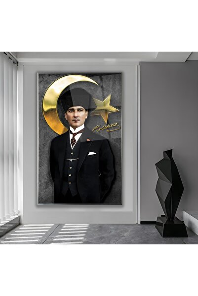 EMYA HOME Pictură pe sticlă Ataturk cu cadru metalic