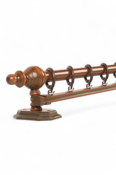 Twins Decorative Ceviz Tek Raylı Ahşap Rustik Perde Askısı - 175 Cm