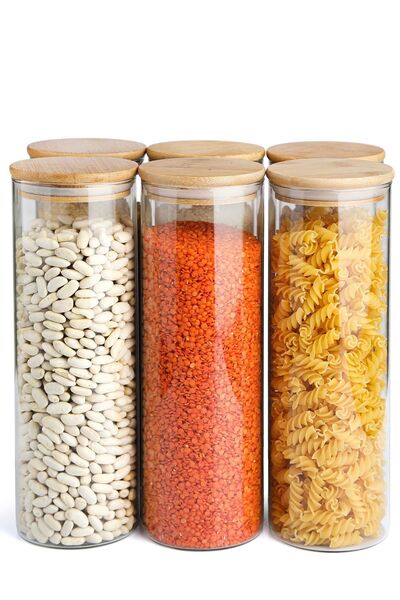 Karçiçeği Home 6-Piece 1800ml Vacuum Bamboo Lid Borosilicate Luxury Glass Jar Set