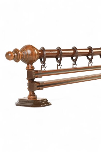 Twins Decorative Ceviz Çift Raylı Ahşap Rustik Perde Askısı - 200 Cm