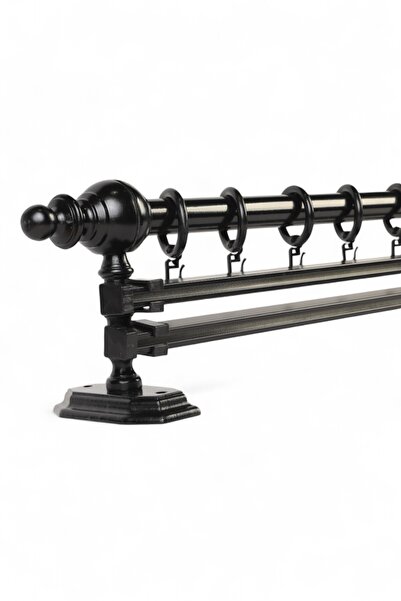 Twins Decorative Siyah Çift Raylı Ahşap Rustik Perde Askısı - 200 CM