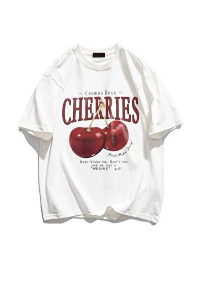 KOZİA OUTDOORS Cherries Baskılı Oversize Basic Bisiklet Yaka Tişört