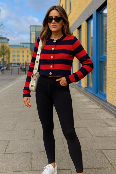 KOZİA OUTDOORS Tricotaj Cardigan scurt - dungi roșii