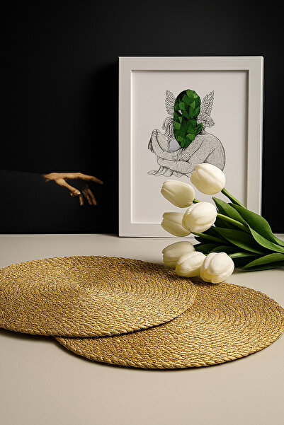 YUNUSOĞLU HOME Wicker Jute Placemat Set of 2 American Service 33 cm Diameter Placemat Set of 2